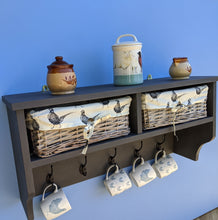 Load image into Gallery viewer, Mug rack with lined wicker storage baskets - FurniturefromtheOaks
