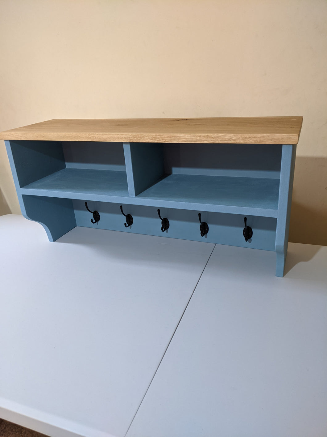 cubby shelf coat rack with oak top